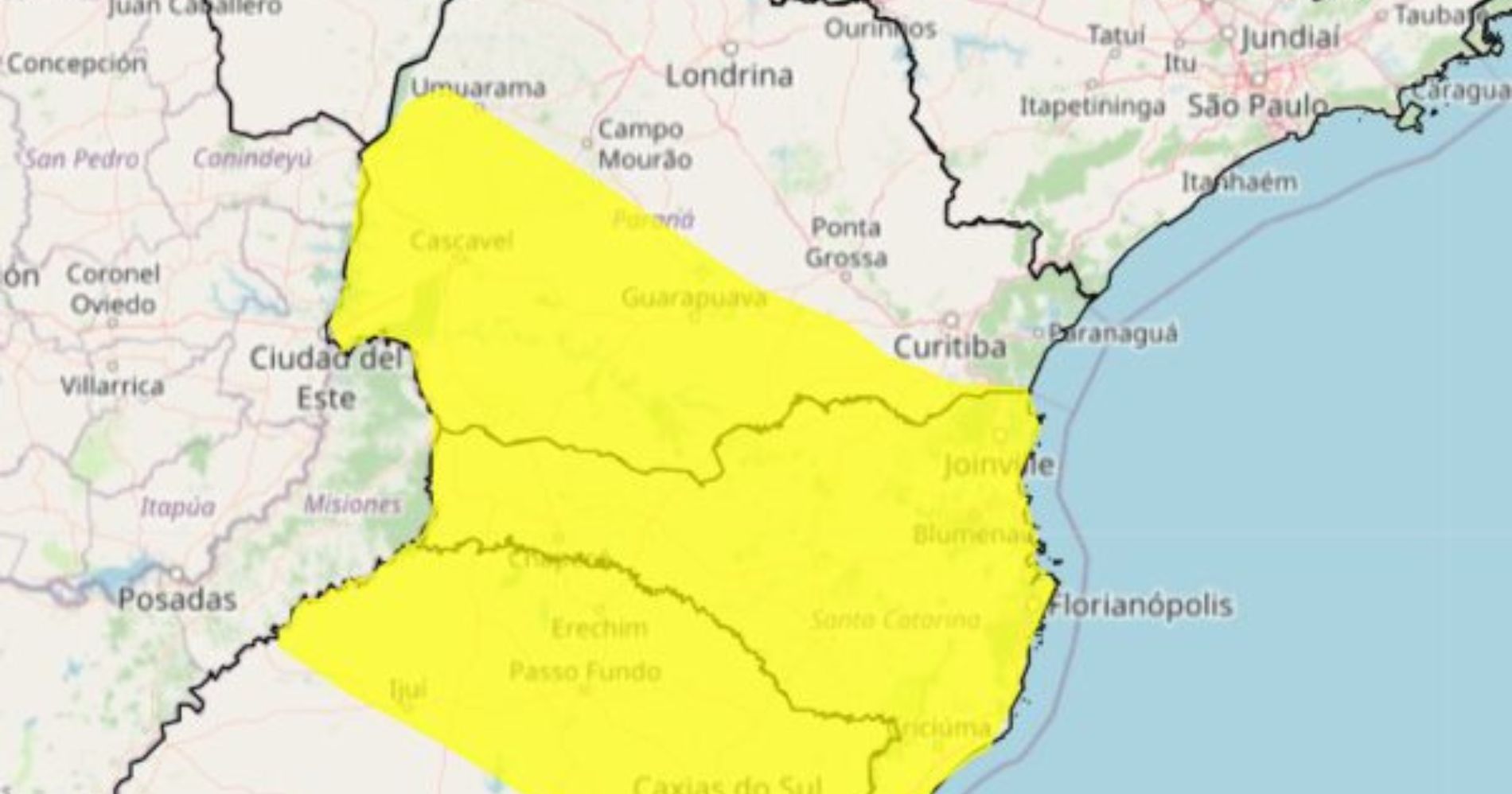 Previsão indica alerta para temporal ventos e granizo em parte do